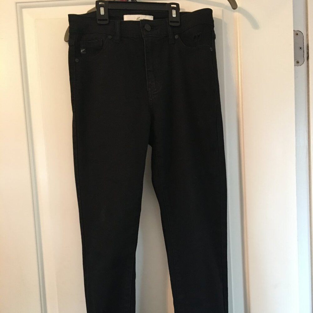 Kancan Black Jeans with Fringed Bottom Hem